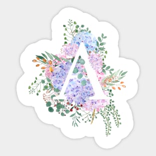 botanical monogram alphabet A hydrangea flowers Sticker